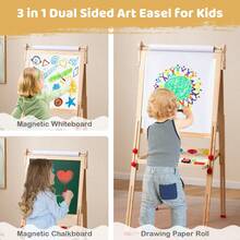 Wooden Art Easel For Kids 3 In 1 Height Adjustable Foldable Easel - Natural - View 6