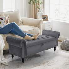 Ottoman Storage Bench,Sofa Bench,Foot Rest Stool,Velvet End Of Bed Bench,Storage Box With Lid, Entryway Bench,168 KG Load Capacity - Dark Grey - View 3