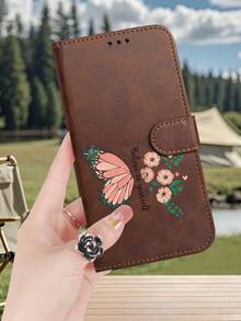 1PC Premium Durable Flip Wallet Phone Case Orange Butterfly Floral Inspirational Quote Pattern Design Compatible With IPhone 17/16/15/14/13/12 Series (Including Pro Max And Plus Models) With Foldable Stand And Credit Card Slots, Custom Made For Those Who Pursue Fashion And Perfection. - Brown - View 2
