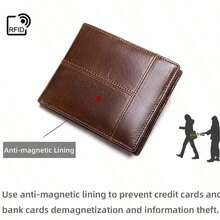 RFID Men's Genuine Leather Wallet Classic Cow Hide Design With Elegant Gift Packaging & Secure RFID Protection System For Everyday Use - 棕色 - 查看 2