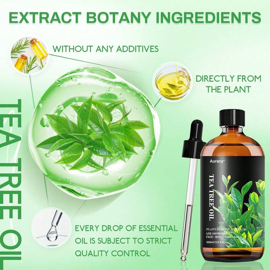AURANY Tea Tree Essential Oil, Tea Tree Oil Multipurpose Body Massage Oil, Natural Moisturizing Oil For Skin Care And Relaxing Shower Use, Lightweight Non-Greasy Formula For Face And Body, Suitable For All Skin Types, Daily Care Essential Oil, 30ml / 100ml - Tasteless - View 1