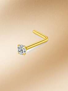 CIZME 1 pieza Anillo de nariz con forma de L chapado en oro de 18K, 20G, joyería de piercing de nariz con pendiente de circonita cúbica para fiesta de Ramadán - Dorado - Ver 4