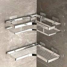 1/2 piezas Estantería de esquina para ducha de acero inoxidable - Estante de baño y cocina montado en la pared, estante triangular de alta resistencia para champú, jabón y artículos de baño, ahorro de espacio para baño y cocina - Plateado - Ver 1
