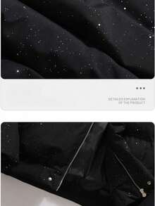 Chaquetas de invierno para hombres nueva llegada de 2026 chaqueta de algodón grueso y cálido estilo de calle holgado y casual chaqueta con relleno diseño del cielo estrellado - Negro - Ver 7