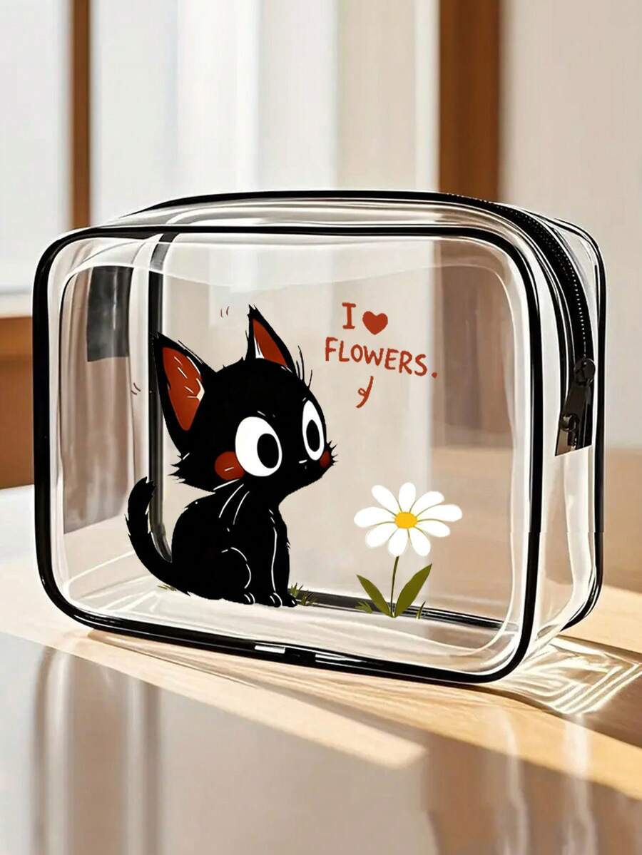 Cute Cat Themed PVC Toiletry Bag, PVC Travel Organizer Pouch, Zippered Closure - Lightweight, Fade-Resistant Makeup Cosmetic Bag, Suitable For Women And Girls, TSA-Approved Portable Makeup Case, Easy To Wipe Clean, Great Gift For Mom, Teacher, Friend, Nurse, Perfect For School Trips And Vacations, Waterproof Toiletry Bag - Multicolor - View 1