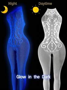 1 Piece Of Glow-In-The-Dark Fishnet Bodysuit, Open-Crotch Sheer Mesh Bodysuit With Light-Up Mesh, Women's Sexy Lingerie, Women's Erotic Bodysuit, Women's Glow-In-The-Dark Party Lingerie, Role-Play Costumes, Exotic-Style Apparel, Erotic Bodysuits, Bodysuits, Women's Sexy Bodysuits, Valentine's Day Lingerie - 白色 - 查看 5