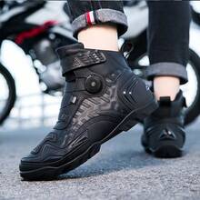 Men's Short Ankle Leather Motorcycle Boots, Motorcycle Riding Protective Shoes, Adventure Motorcycle Boots, Lightweight Ultrafine Fiber Design - Black - View 4