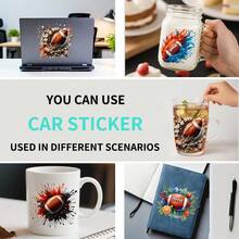 4pcs Car Stickers And Decals, Car Window Decals Vinyl,  Football Breaking Through Wall Pattern Print Automotive Decals,Funny Bumper Stickersvalentines Decor, Valentine's Day. - A - Xem 7