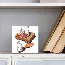 Whimsical White Decorative Wooden Box With Playful Cartoon Sushi Illustration - Featuring Fluffy Nigiri Rice Balls, Ebi & Raw Fish Toppings, Curious Question Mark, And Dizzy Rice Ball - Perfect For Storage Or Decor, Ideal Gift For Foodies & Art Lovers - White - View 2