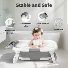 EZIFY Foldable Baby Bathtub With Non-Slip Mat & Thermometer Bear Design Portable Travel Tub For 0-36 - Xám - Xem 2