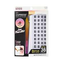 KISS ImPRESS Falsies Press On Self Adhesive Eyelashes, 12mm-14mm Glam Volume Press On Lashes, Black, No Glue Needed, Invisible Band, 20 Lash Clusters &Amp; Non-Stick Applicator - Spiky - ColorA - 查看 1