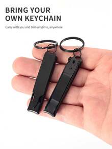 1pc Salon Quality Stainless Steel Black Portable Ultra-Thin Extremely Sharp Keychain Multi-Function Foldable Nail Clipper Nail Scissors Professional Manicure Pedicure Foot Care Tool, Suitable For Home, Travel, Camping And Outdoor