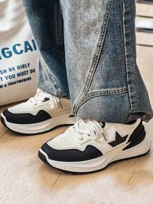 男士新款厚底加厚运动鞋，时尚百搭青年低帮休闲运动鞋，春秋季 - 米黑 - 查看 12