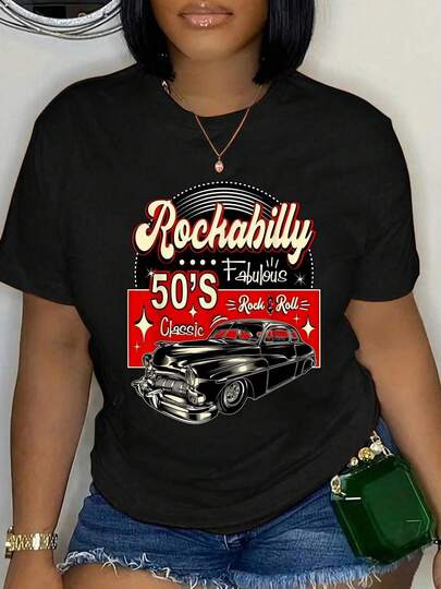 100% Cotton Rockabilly Fabulous 50s Classic Rock Roll Car T-Shirt Round Neck Short Sleeve Streetwear Fashion Breathable Homme Soft Unisex