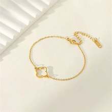 1pc Stainless Steel Four-Leaf Clover Gold Bracelet, Anti-Fading, Fashionable, Minimalist, Elegant, Suitable For Women's Daily Wear