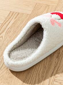 女士冬季保暖拖鞋，带可爱蝴蝶结和樱桃刺绣，平跟室内休闲拖鞋 - 白色 - 查看 5