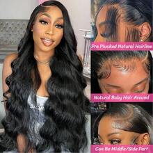 [40 Inch 200% Density] Body Wave Glueless Wigs Human Blended Hair 13x6 HD Transparent Lace Frontal Weaves Brazilian Virgin Hair Wig Pre Plucked Natural Hairline & Pre-Bleached Invisible Knots With Baby Hair Suitable For Women To Wear On Daily Or Holiday Occasions Synthetic Wig Cosplay Wigs Suitable For Halloween Or Parties - 自然色&黑色系 - 查看 3