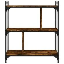 Bibliothèque vidaXL à 3 niveaux, blanc fumé, 76 x 32 x 88 cm, ingénierie du bois - Tabac - Voir 4