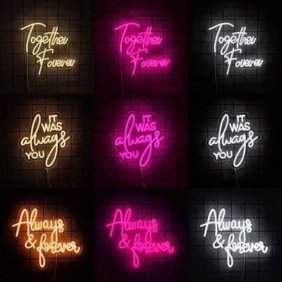 Forever Together/Always & Forever/It Was Always You Neon Sign,Wedding LED Neon Lights For Wall Decor,Birthday Party Backdrop,Bedroom,Propose,Anniversary,Christmas Gifts,USB Powered,Easy Installation.