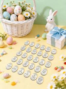 30pcs Easter Egg Hunt Tokens, Wooden Easter Egg Shaped Tokens, Easter Egg Hunt Party Supplies, Easter Basket Filler,Easter Reward Tokens,Creativity Gift,Easter Gift,Easter Party Supplies,Easter Eggs Decor - Easter Egg Design a - View 3