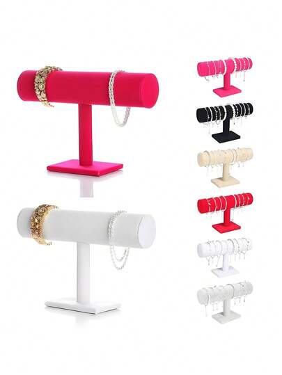 1pc T-Shaped Velvet Jewelry Display Stand, Elegant Necklace, Bracelet And Pendant Organizer, Fashionable Home/Office Storage Rack, Perfect For Women's Desk, Ideal Valentine's Gift, Essential Travel Accessory, Dorm Room Storage Solution, Versatile And Practical Jewelry Holder For Various Occasions