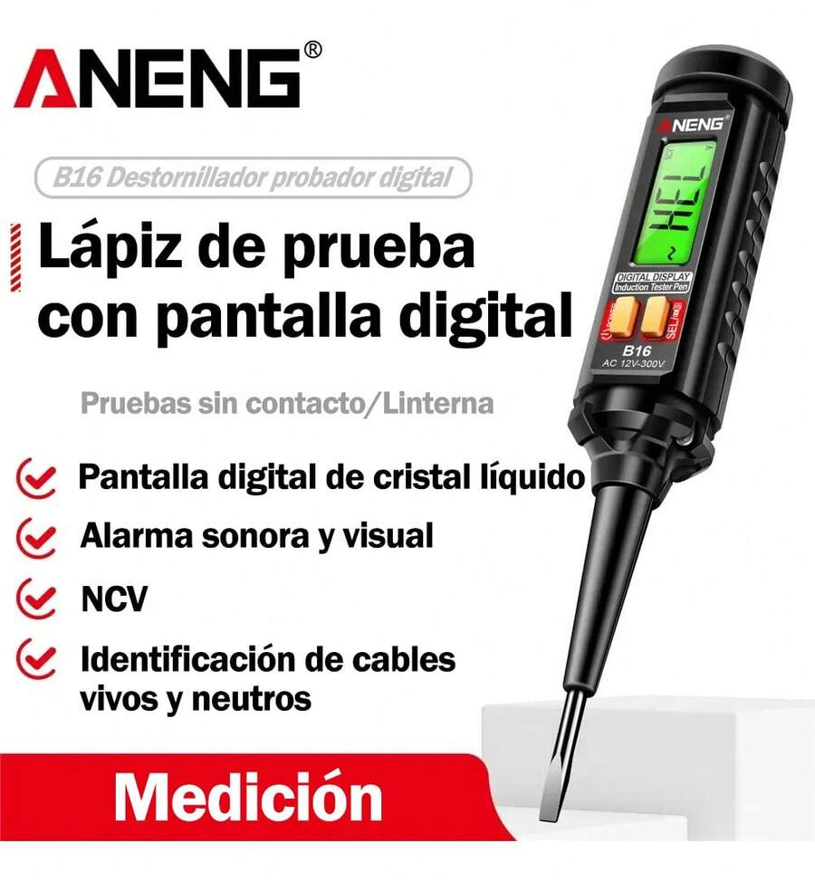 Aneng B16 Voltaje De Probador Digital Led Sin Contacto Ncv Lápiz probador de voltaje - Negro - Ver 1