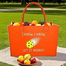 Let It Bounce (Bocce Ball) Print Felt Tote Bag For Bocce Enthusiasts Sporty Durable Bag. - Fruit Orange - View 6