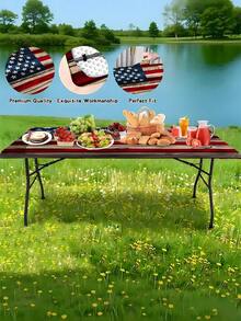 1 Peça Toalha de Mesa Lavável para Uso Externo com Bordas Elásticas - Poliéster Durável, Retangular, Cores Vibrantes (Design de Bandeira Americana) - Ótimo para Acampamento, Piqueniques e Festas no Jardim, Uso Interno/Externo, Acessório de Piquenique - Multicolorido - Visão 4