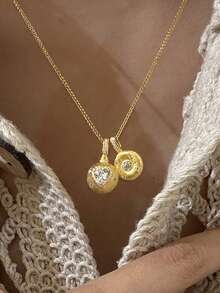 rundraw 1件优雅多吊坠锆石镶嵌心形铜金色项链，奢华风格女士日常佩戴，约会礼物，斋月，2026新年珠宝 - 金色 - 查看 1