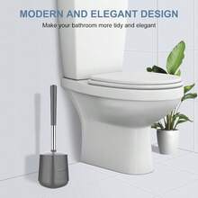Toilet Brush And Holder, Self Closing Lid Toilet Bowl Brushes Holder And Extra Long Handle Ventilated Toilet Brush Set For Bathroom Cleaning, Nylon Bristles, Grey - Gray - View 8