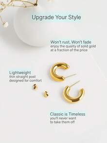 3对14K镀金女士耳环套装（15毫米/18毫米/20毫米），精致C形环耳环/时尚简约女士耳环套装，情人节女士礼物，防过敏首饰，优雅高贵 - 彩色 - 查看 7