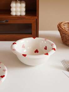 1pc Pink And Red Heart-Shaped Ceramic Dinner Plate Exquisite Heart-Shaped Salad Bowl And Dessert Plate Hand-Painted Dessert Bowl Elegant And Stylish Design Ideal For Valentine's Day Gatherings, Parties, And Tableware Daily Homeware, Gifting, Housewarming Presents Restaurant And Cafe Serving Plates - Multicolor - View 9