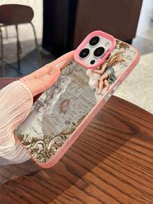 Funda para teléfono con diseño de ángeles en nubes y columnas clásicas. Compatible con fundas para teléfonos ,  17,  16 Pro Max,  15 Pro Max,  13 y  12. Fabricada en TPU, ofrece protección contra golpes y caídas. Un regalo ideal para familiares, amigos, parejas, novios/novias y para San Valentín. - Rosa - Ver 5
