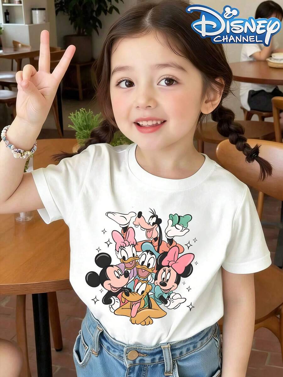 This Disney Mickey And Friends Patterned Summer T-Shirt Is Suitable For Boys And Girls And Makes A Great Gift For Children To Wear To Holiday Parties, Family Gatherings, Outdoor Activities, Travel, And Trips To Disneyland. - White - View 1