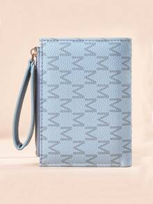 欧美荔枝纹理极简女士钱包 高品质优雅对折卡包 拉链零钱包 女士钱包 迷你钱包 小钱包 可爱钱包 手腕包 可爱小物 - 藍色 - 查看 6