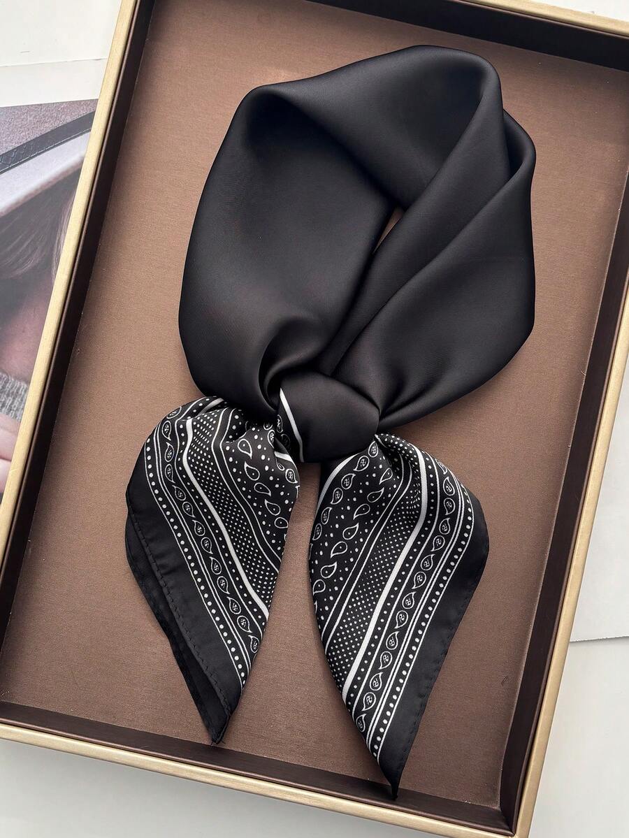 1 chiếc khăn bandana/khăn quàng cổ in họa tiết màu trơn dành cho nữ, thích hợp sử dụng hàng ngày. - màu đen - Xem 1