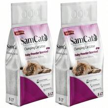 SamCat 10L (2x5L) Baby Powder Scented Clumping Cat Litter - Low Dust & Tracking, Strong Clumping, Long Term Use - g - View 1