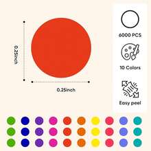 6000 piezas de etiquetas de puntos de colores de 1/4 de pulgada, etiquetas de codificación de colores, etiquetas de círculos, etiquetas de precios, etiquetas de puntos de lunares para oficina, aula, papeles, etc. - 10 colores/6000 piezas - Ver 3