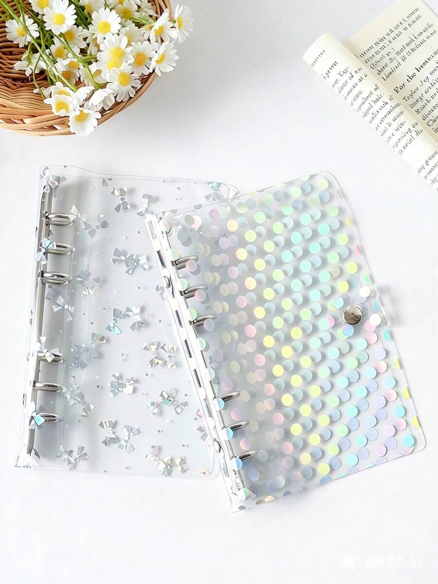 A6 Transparent Color-Changing Butterfly Polka Dot Binder, Transparent Soft Cover Binder Set, Replaceable Album Binder Refill, Replaceable Inner Pages, High-Quality PP Material, Transparent PET Sticker Board, Binder Back Paper, Suitable For Storing Beautiful Photos, Sticker Books, Stamp Books