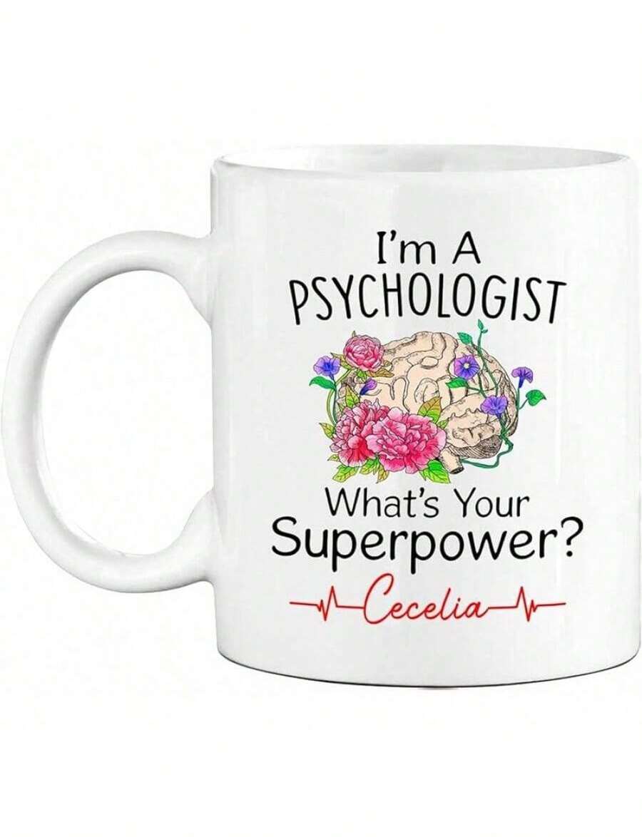 Taza de café con mi título en Psicología, taza de porcelana con título de Psicología, regalo personalizado con nombre para hombres, mujeres y psicólogos - Blanco - Ver 1