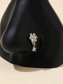 KOEV 1pc L-Shaped Elegant Gold-Tone Tiny Flower Nose Hoop Piercing With Pendant Valentines,Mom,Mother,Mother's Day,Gift - 銀色 - 查看 6