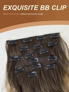 HEYPINK 7件套卷发接发片，加长发夹，棕色渐变，24英寸耐热纤维合成接发片，适合女性派对和日常使用 - 漸層棕色 - 查看 10