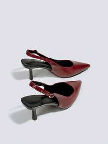 Women's Burgundy 7cm Stiletto High Heel Pumps, High Heel Sandals, Open Toe Kitten Heels, Formal Dress Shoes, Party High Heels, Wedding Shoes, Backless Pointed Toe Slingback High Heels - Burgundy - View 5