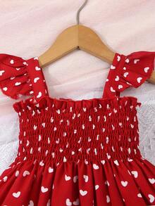 Infant Valentine's Day Heart Print Cable Knit Dress + Sun Hat - Red - View 3