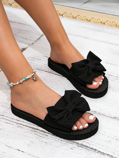 Women's 2026 Spring/Summer New Fashion Elegant Classic Outdoor Anti-Slip Durable Bow Tie Open Toe Slippers, Women's Beach Vacation Casual Sandals