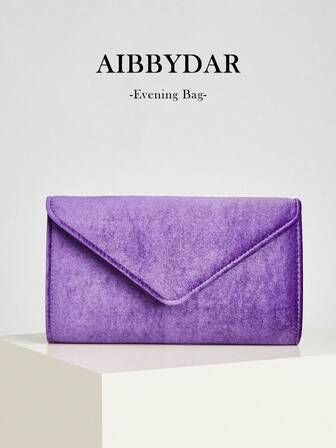 AIBBYDAR 女士灯芯绒晚宴包，紫色，时尚手拿包，信封式翻盖设计，纯色，简约设计，高端商务，通勤，约会，化妆包，轻便单肩包，适合商务、通勤、婚礼、晚宴、派对、节日聚会等场合。