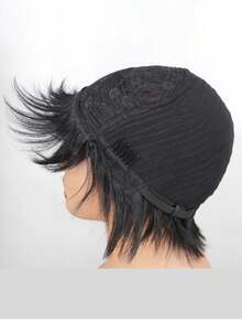 Short Straight Human Hair Wig 6 Inch Natural Black Brazilian Hair Pixie Cut Wig 150% Density Full Machine Made For Women - Natural Black - View 8