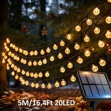 5m solar string lights al aire libre, fácil de instalar bombillas resistentes a roces al aire libre, luces decorativas para fiestas, luces de cadena de terraza solar para cafés, jardines, terrazas y bodas al aire libre, puede durar 10+ horas, buenas cosas para el año nuevo - 5 m/16 pies, 20 LED, 1 unidad - Ver 6