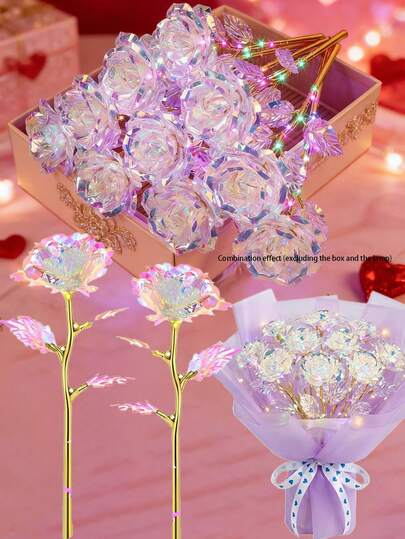 6 st konstgjorda rosblommor, alla hjärtans dag-present, present till mamma, flickvän, syster, fru, mormor, galaxrosglasblomma, konserverad ros, PVC-material med stjälk, konstgjorda plastsimuleringsblommor