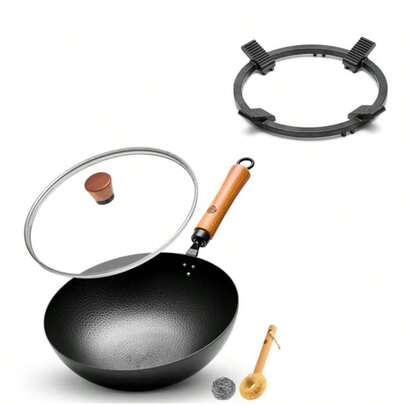 WANGYUANJI 11" Traditional Round Bottom Iron WokCast Iron Wok Ring For Gas Stove 8.3" Non-Slip Wok Support Rack